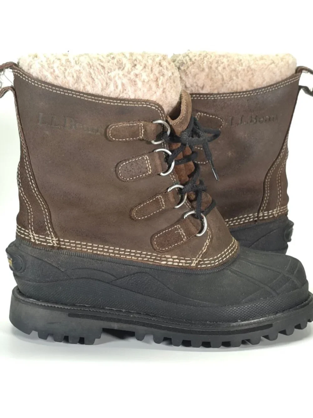 L.L.Bean Brown Shearling Lined Duck Boots Oil Resistant Women's Size 7